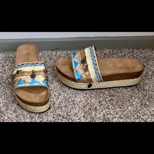 Multi colored platform sandals